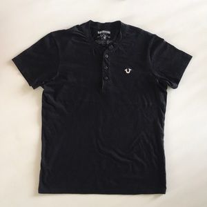 True Religion Unisex Short Sleeve Embroidery Logo Henley T-Shirts